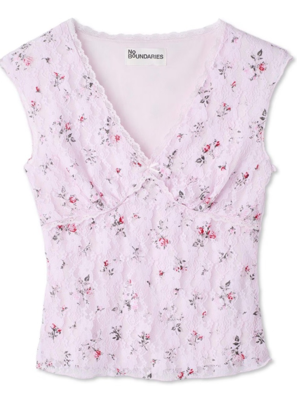 NWT Pretty stretch lace top in PINK with roses L-XL
